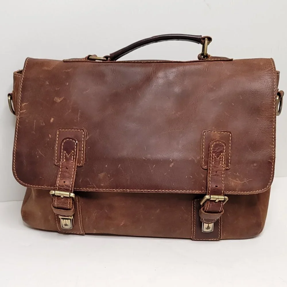 Kattee Men's Crazy Horse Leather Shoulder Briefcase, 14